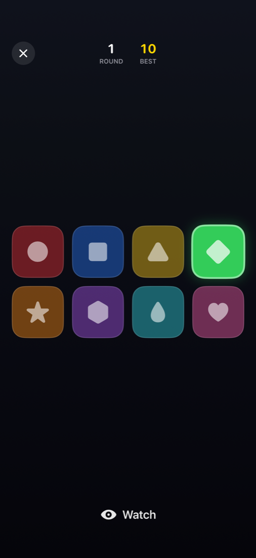 The eight-color board with symbols switched on